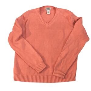LL Bean Orange V Neck Cotton Sweater Size Small